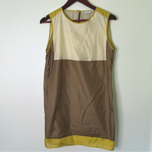 See by Chloe Silk Color Block Dress Size 4 - Picture 1 of 10